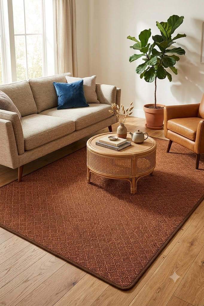 Alfombra Tejida Bian – Ratán Natural Café, estilo bambu