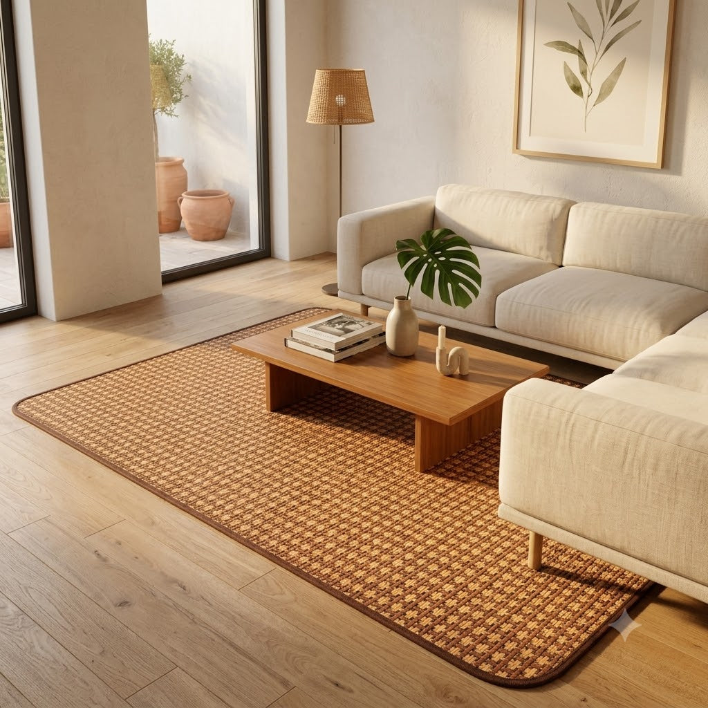 Alfombra Tejida Bian – Ratán Natural Café, estilo bambu