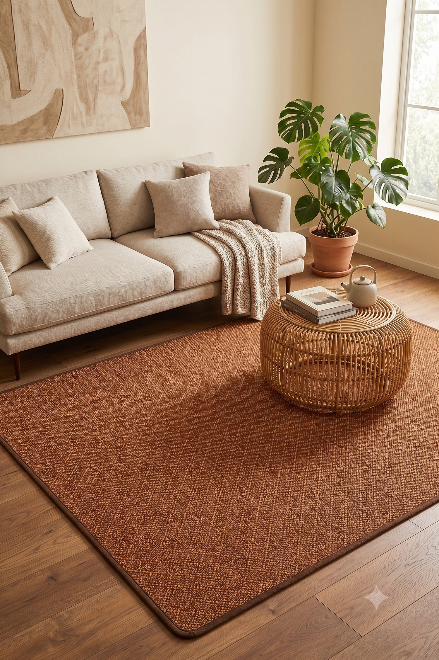 Alfombra Tejida Bian – Ratán Natural Café, estilo bambu
